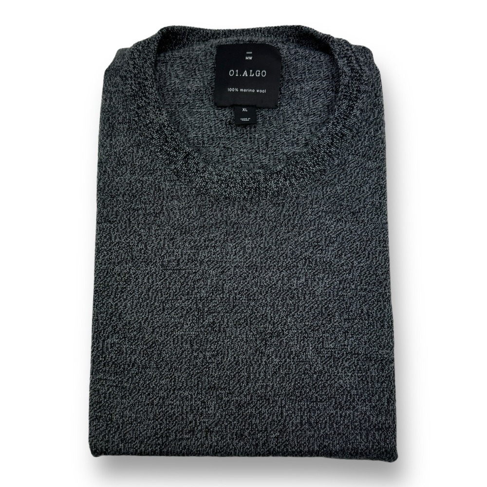 01.Algo‎ XL Long Sleeve Merino Wool Crewneck Pullover Sweater Heather Charcoal